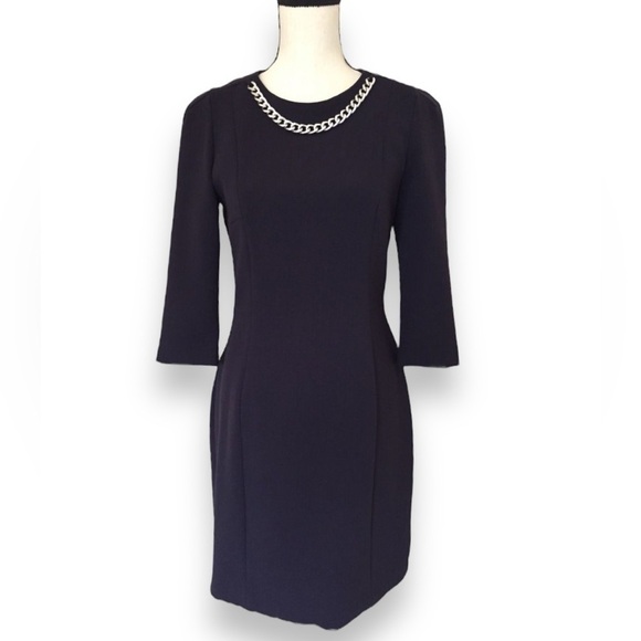 H&M Classy Fitted LBD Little Black Dress With Gold Chain size 6 - Picture 1 of 5